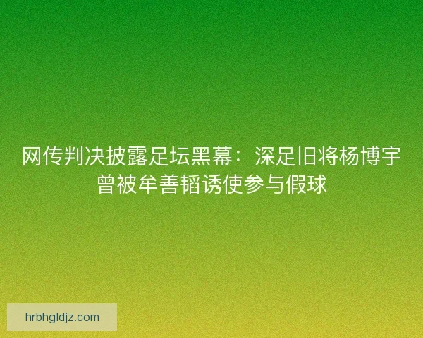 网传判决披露足坛黑幕：深足旧将杨博宇曾被牟善韬诱使参与假球