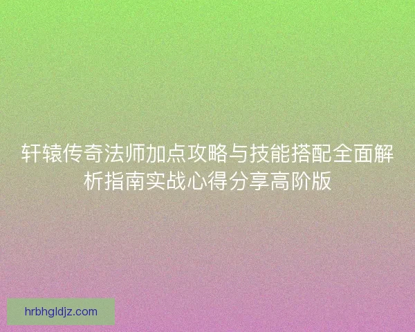 轩辕传奇法师加点攻略与技能搭配全面解析指南实战心得分享高阶版