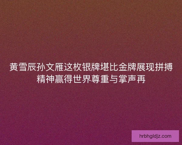 黄雪辰孙文雁这枚银牌堪比金牌展现拼搏精神赢得世界尊重与掌声再